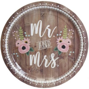 Blue Panda Disposable Plates - 80-Count Paper Plates, Wedding Party Supplies for Appetizer, Lunch, Dinner, and Dessert, Mr. and Mrs. Rustic Wedding Theme Design, 9 Inches in Diameter. View a larger version of this product image.