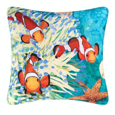 Gallerie II 18" Blue and Orange Tropical Coral Reef Square Outdoor Throw Pillow - Down. View a larger version of this product image.