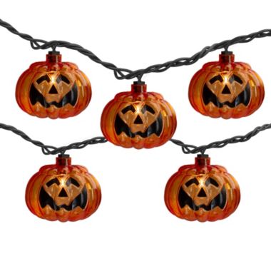 Northlight Set of 10 Jack O Lantern Shaped Halloween Lights, 7.5ft Black Wire. View a larger version of this product image.
