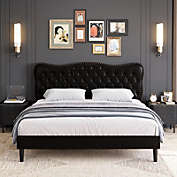 Homfa King Size Platform Bed with Adjustable Headboard & Footboard in Black/Brown