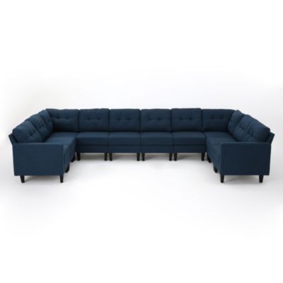 Contemporary Home Living 10-Piece Navy Blue U Shaped Sectional Sofa Set 35.75"