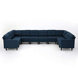 Contemporary Home Living 10-Piece Navy Blue U Shaped Sectional Sofa Set 35.75