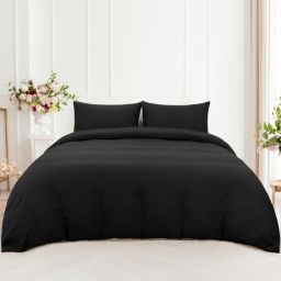 PiccoCasa 3 Pieces Full Black Duvet Cover Set, Soft Comforter Cover Set(1 Duvet Cover + 2 Pillowcases) Breathable Bedding Quilt Cover Sets with Zipper Closure & Corner Ties
