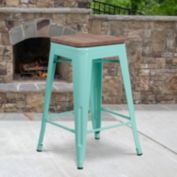 Emma + Oliver 24"H Backless Mint Green Counter Height Stool with Wood Seat