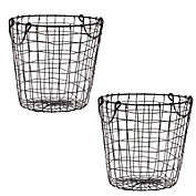 Farmlyn Creek Round Black Wire Laundry Baskets with Handles (Metal, 8.5 x 11 In, 2 Pack)