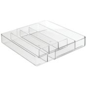 mDesign Expandable Plastic Kitchen Drawer Storage Cutlery Tray - Clear