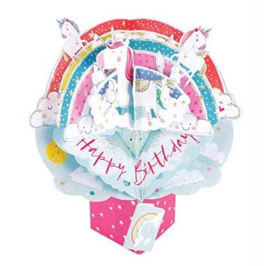 Second Nature Mailable Happy Birthday Unicorns & Rainbows Pop Up Greeting Card - POP176. View a larger version of this product image.