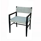 Saltoro Sherpi Kia 21 Inch Accent Armchair, Acacia Wood, Cotton Woven Design, Black, Cream,