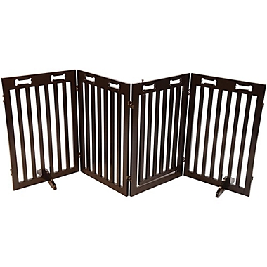 Arf Pets Freestanding Wood Dog Gate with Walk Through Door, Expands Up to 80&quot; Wide, 31.5&quot; High - Bonus Set of Foot Supporters. View a larger version of this product image.