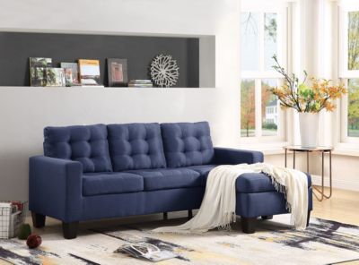 Yeah Depot Earsom Sectional Sofa (Rev. Chaise), Blue Linen