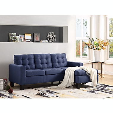 Yeah Depot Earsom Sectional Sofa (Rev. Chaise), Blue Linen. View a larger version of this product image.