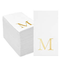 Sparkle and Bash Gold Foil Initial Letter M White Monogram Paper Napkins (4 x 8 In, 100 Pack)