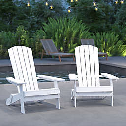 Merrick Lane Set of 2 Riviera Poly Resin Folding Adirondack Lounge Chair - All-Weather Indoor/Outdoor Patio Chair in White