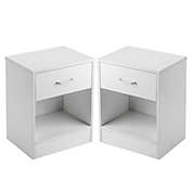 Kitcheniva Set of 2 Wood Bedside Table Nightstand with Storage Drawer, White