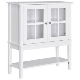HOMCOM Kitchen Credenza & Sideboard Buffet Storage Cabinet with 2 Glass Doors & Storage Shelves, White