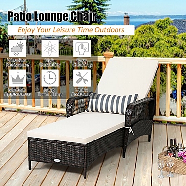 Costway-CA PE Rattan Chaise Lounge Chair Arm Chair Recliner Adjustable with Pillow. View a larger version of this product image.