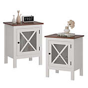 JAXPETY Set of 2 23.62"H Glass Door Accent Cabinet Wood Nightstand
