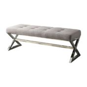 Lazzara Home Jaunt Gray Fabric Chrome Metal Frame Bench with Upholstered Cushion