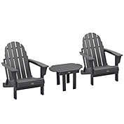 Outsunny 3 Piece Patio Furniture Set, 2 Folding Adirondack Chairs with Side Table for Backyard, Lawn, Deck, Garden, All Weather Plastic Lounger Fire Pit Seating, Dark Grey