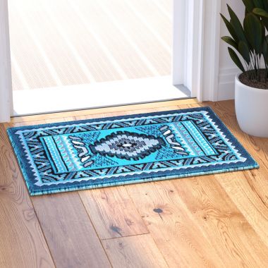 Masada Rugs 2'x3' Southwest Native American Décor Area Rug in Turquoise - Design D143. View a larger version of this product image.