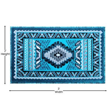 Masada Rugs 2'x3' Southwest Native American Décor Area Rug in Turquoise - Design D143. View a larger version of this product image.