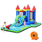 Slickblue Inflatable Bounce House Castle Water Slide with Climbing Wall