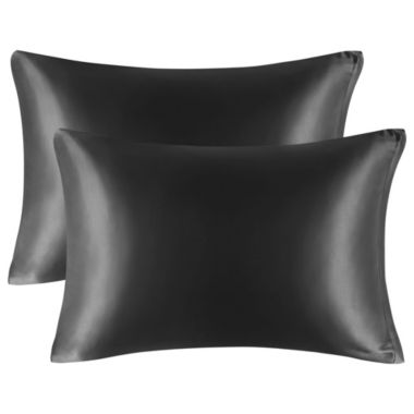 PiccoCasa Satin Pillowcases for Hair and Skin, Luxury Silky Pillow Cover with Zipper Closure, Satin Pillow Cases Set of 2, Travel Black. View a larger version of this product image.