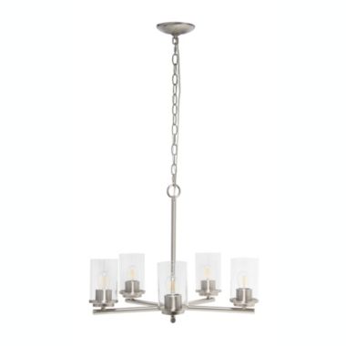 Elegant Designs 20.5" Traditional Vintage Modern Industrial 5-Light Metal And Clear Glass Kitchen Island Hanging Ceiling Pendant , Brushed Nickel. View a larger version of this product image.