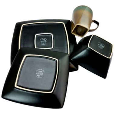 Gibson Elite Tequesta 16-Piece Square Dinnerware Set, Taupe. View a larger version of this product image.
