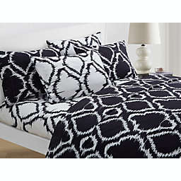 Chic Home Arianna 6 Pieces Sheet Set Contemporary Ikat Medallion Print Pattern Design-Includes Flat And Fitted Sheets & Pillowcases - Queen 90x102, Black