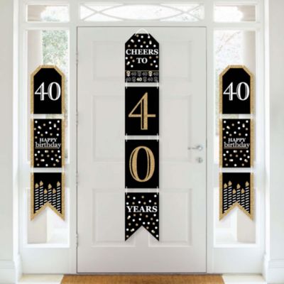 Big Dot of Happiness Adult 40th Birthday - Gold - Hanging Vertical Paper Door Banners - Birthday Party Wall Decoration Kit - Indoor Door Decor