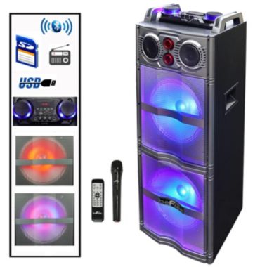 beFree Sound Double 10 Inch Subwoofer Portable Bluetooth Party Speaker with Reactive Lights. View a larger version of this product image.