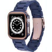 Worryfree Gadgets Resin Band with Protective Bumper Case for Apple Watch 40mm 44mm - 44mm - Blue