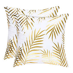 PiccoCasa Pack of 2 Throw Pillow Cover Gold Leaves Pattern Modern Decorative Pillow Shams Bronzing Flannelette Square Cushion Cover for Bedroom Sofa Car, Pine Leaves, 18