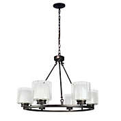 Canyon Home Fremont 6 Bulb Wagon Wheel Light Fixture with Glass Shades, Elegant Overhead Lighting for Foyer, Living and Dining Room, or Home Entryways, Dimmable Option