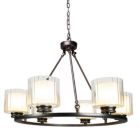 Alternate image 2 for Canyon Home Fremont 6 Bulb Wagon Wheel Light Fixture with Glass Shades, Elegant Overhead Lighting for Foyer, Living and Dining Room, or Home Entryways, Dimmable Option