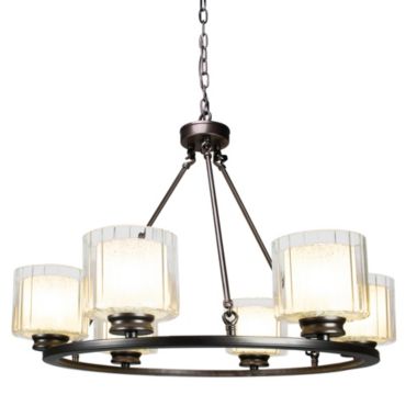 Canyon Home Fremont 6 Bulb Wagon Wheel Light Fixture with Glass Shades, Elegant Overhead Lighting for Foyer, Living and Dining Room, or Home Entryways, Dimmable Option. View a larger version of this product image.