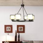Alternate image 3 for Canyon Home Fremont 6 Bulb Wagon Wheel Light Fixture with Glass Shades, Elegant Overhead Lighting for Foyer, Living and Dining Room, or Home Entryways, Dimmable Option