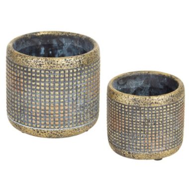 Accent Plus Cement Flower Pot Set - Weathered Gold Metallic. View a larger version of this product image.