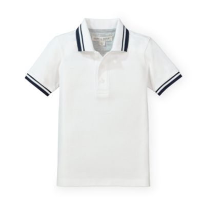 Hope & Henry Baby Boys&#39; Short Sleeve Classic Knit Pique Polo Shirt, White with Navy Tipping, 3-6 Months
