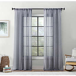 THD Zoey Faux Linen Textured Semi Sheer Privacy Sun Light Filtering Transparent Window Rod Pocket Thick Curtains Drapery Panels for Bedroom & Living Room, 2 Panels (54 W x 63 L, Navy Blue)