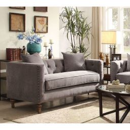 Yeah Depot Sidonia Loveseat w/2 Pillows in Gray Velvet