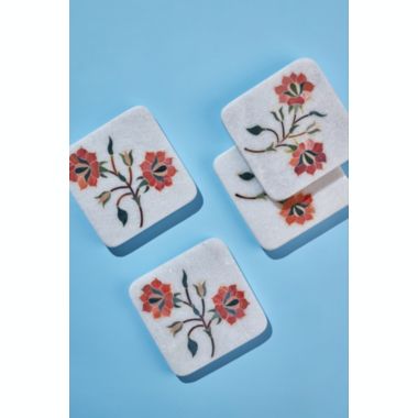 GAURI KOHLI Oriental Bloom Marble Coasters, Set of 4. View a larger version of this product image.