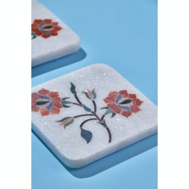 GAURI KOHLI Oriental Bloom Marble Coasters, Set of 4. View a larger version of this product image.