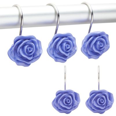 Okuna Outpost Purple Rose Shower Curtain Hooks, Flower Bathroom Decor (Stainless Steel, 12 Pack)