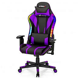 Costway Gaming Chair Adjustable Swivel Computer Chair with Dynamic LED Lights-Purple