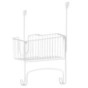mDesign Metal Over Door Ironing Board Holder with Large Storage Basket