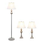 Alternate image 1 for Lalia Home Perennial Traditional Valletta 3 Piece Metal Lamp Set (2 Table Lamps, 1 Floor Lamp) For Living Room, Bedroom, Home Decor With White Empire Fabric Shades And Gray Finish