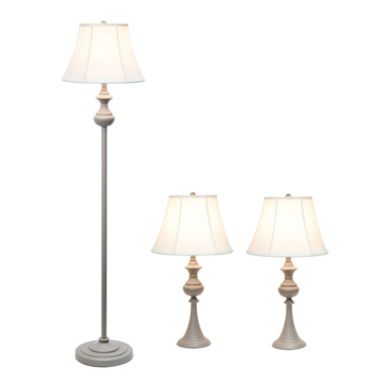 Lalia Home Perennial Traditional Valletta 3 Piece Metal Lamp Set (2 Table Lamps, 1 Floor Lamp) For Living Room, Bedroom, Home Decor With White Empire Fabric Shades And Gray Finish. View a larger version of this product image.