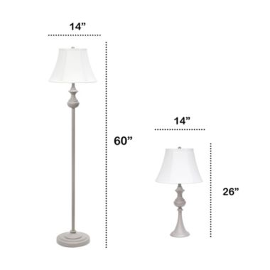Lalia Home Perennial Traditional Valletta 3 Piece Metal Lamp Set (2 Table Lamps, 1 Floor Lamp) For Living Room, Bedroom, Home Decor With White Empire Fabric Shades And Gray Finish. View a larger version of this product image.